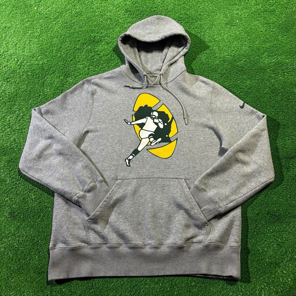 Nike Green Bay Packers Hoodie Mens Large Gray Rewind Retro Club Fleece Pullover